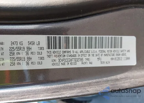 2015 Dodge Journey R/T z USA, uszkodzony, nr VIN 3C4PDCEGXFT632705